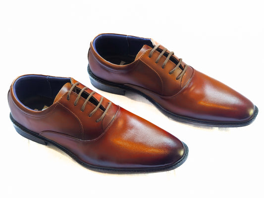 FRM10 - BRN | Premium Burnished Cognac Leather Plain-Toe Derby Shoes