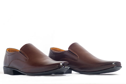 FRM05 - BRN | Sleek Brown Leather Slip-On Dress Shoes