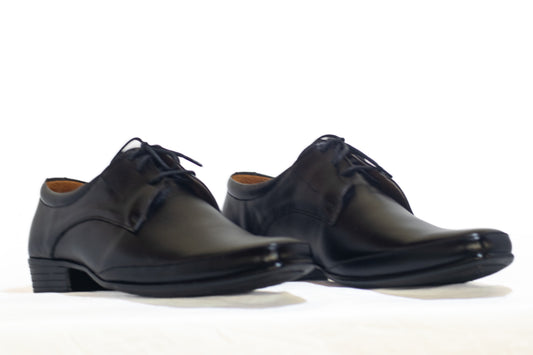 FRM06 - BLK | Classic Black Leather Plain-Toe Derby Shoes