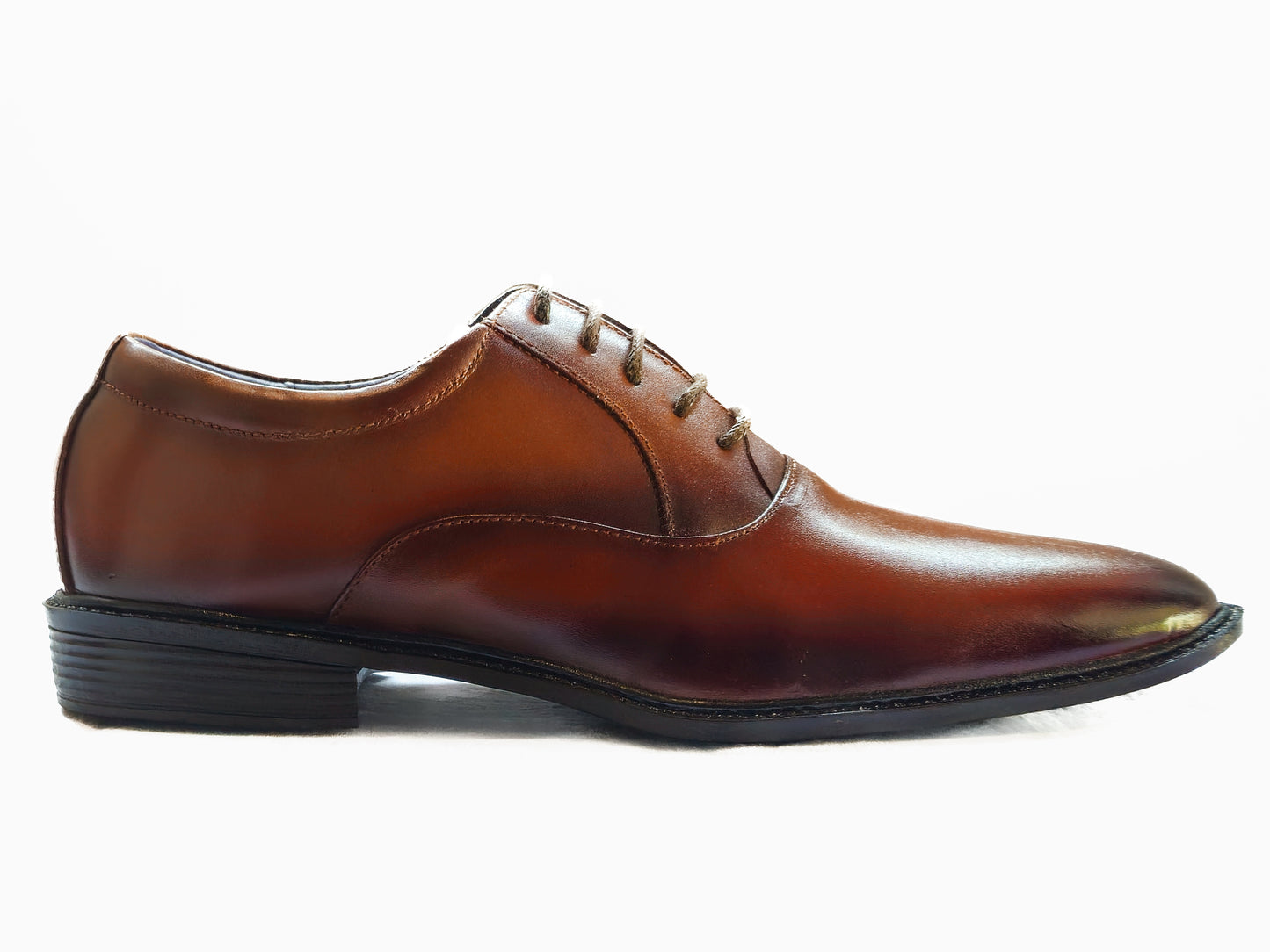 FRM10 - BRN | Premium Burnished Cognac Leather Plain-Toe Derby Shoes