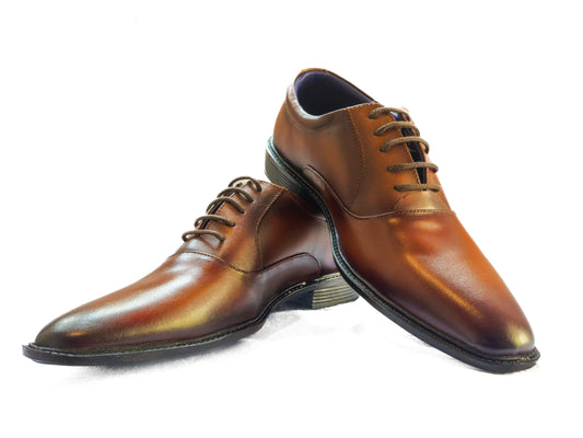 FRM10 - BRN | Premium Burnished Cognac Leather Plain-Toe Derby Shoes
