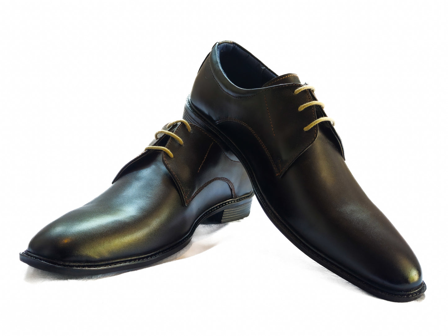 FRM11 - BLK | Bold Coffee Brown Leather Derby Shoes with Contrast Laces