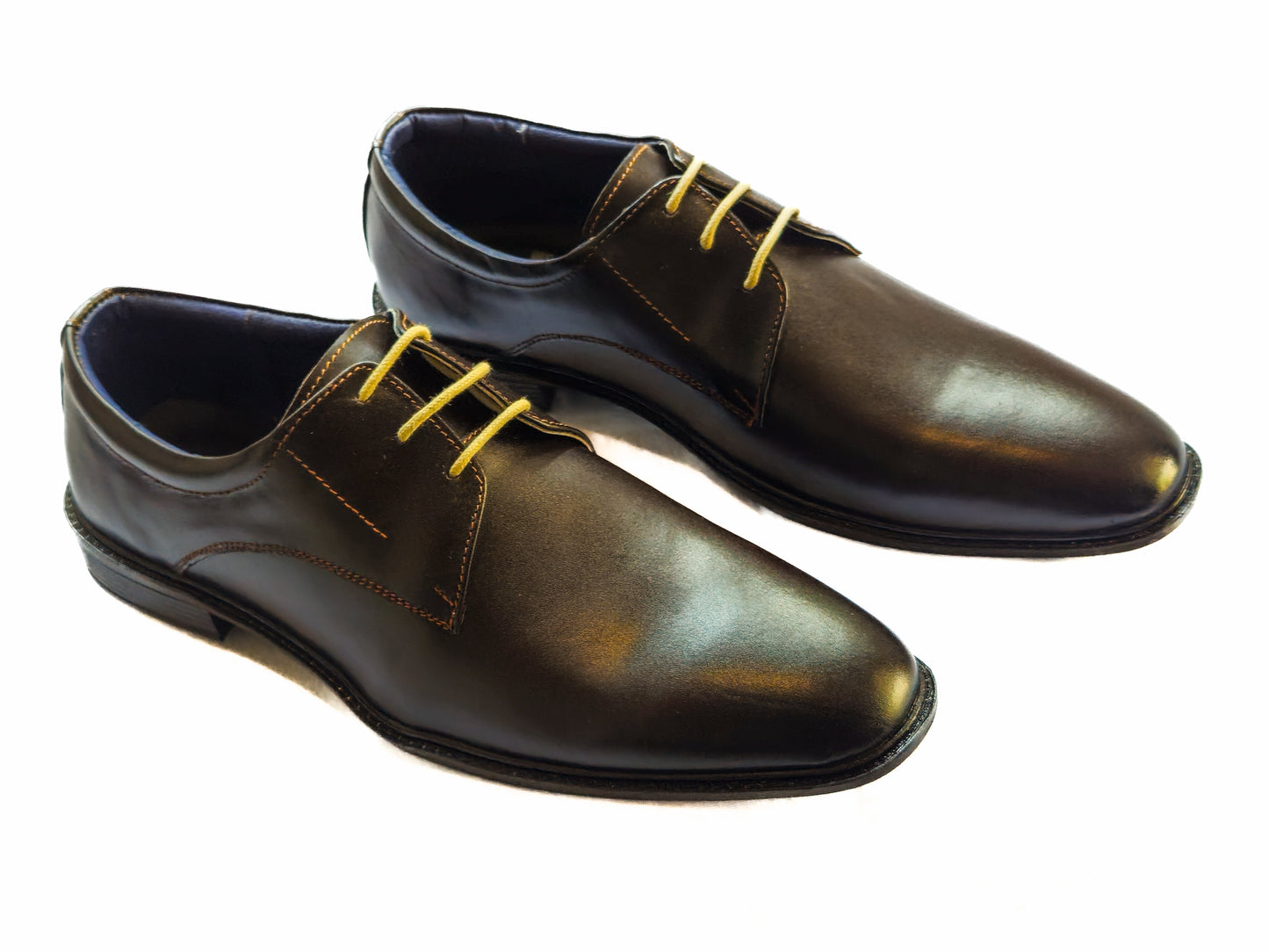 FRM11 - BLK | Bold Coffee Brown Leather Derby Shoes with Contrast Laces