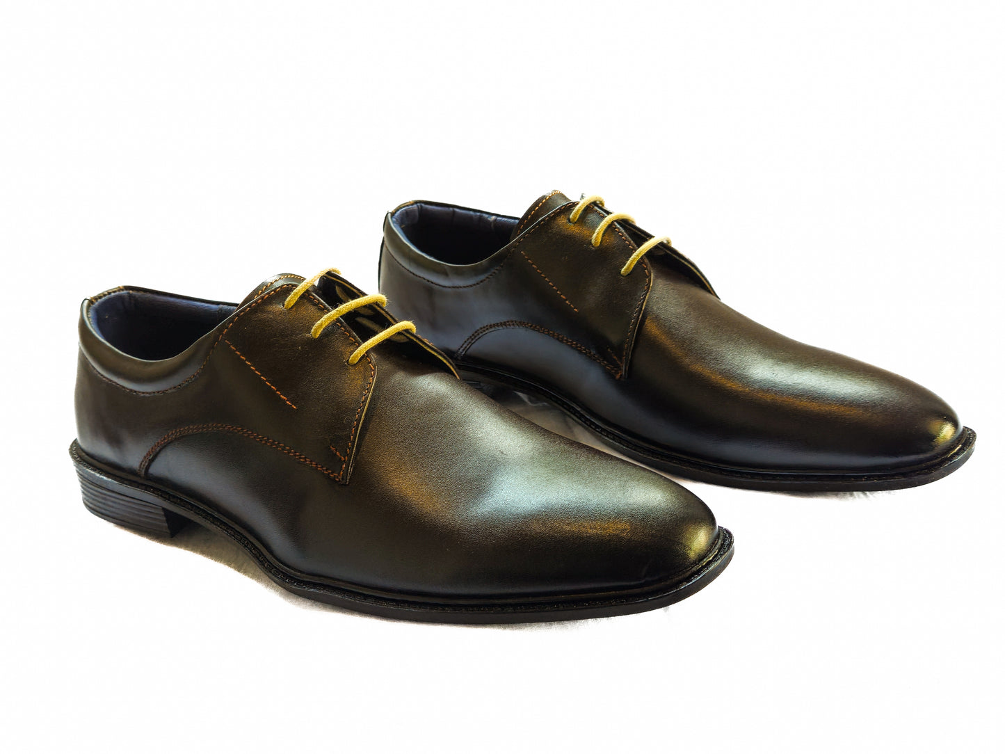 FRM11 - BLK | Bold Coffee Brown Leather Derby Shoes with Contrast Laces
