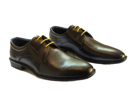 FRM11 - BLK | Bold Coffee Brown Leather Derby Shoes with Contrast Laces