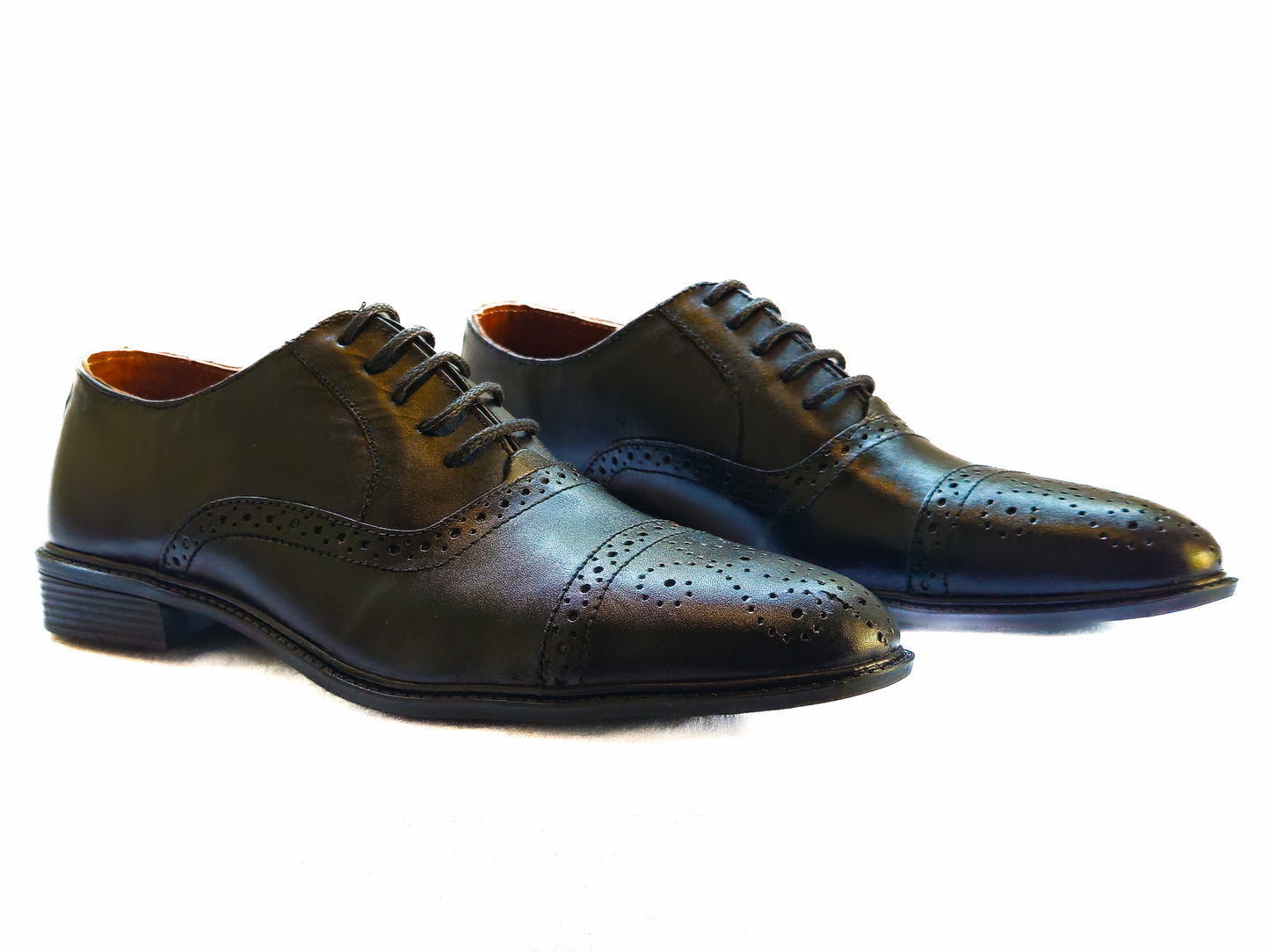 FRM12 - BLK | Refined Black Leather Semi-Brogue Oxfords