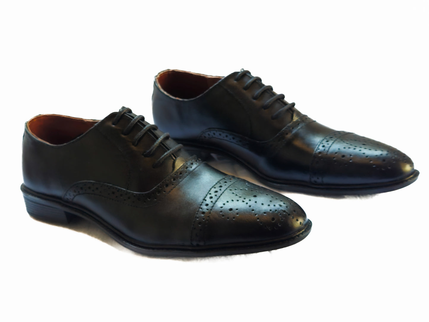 FRM12 - BLK | Refined Black Leather Semi-Brogue Oxfords
