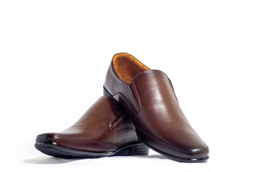 FRM05 - BRN | Sleek Brown Leather Slip-On Dress Shoes